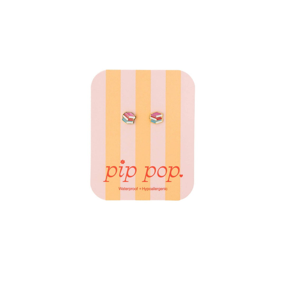 Stacked Books Stud Earrings- Hypoallergenic, Flat Back, Girl
