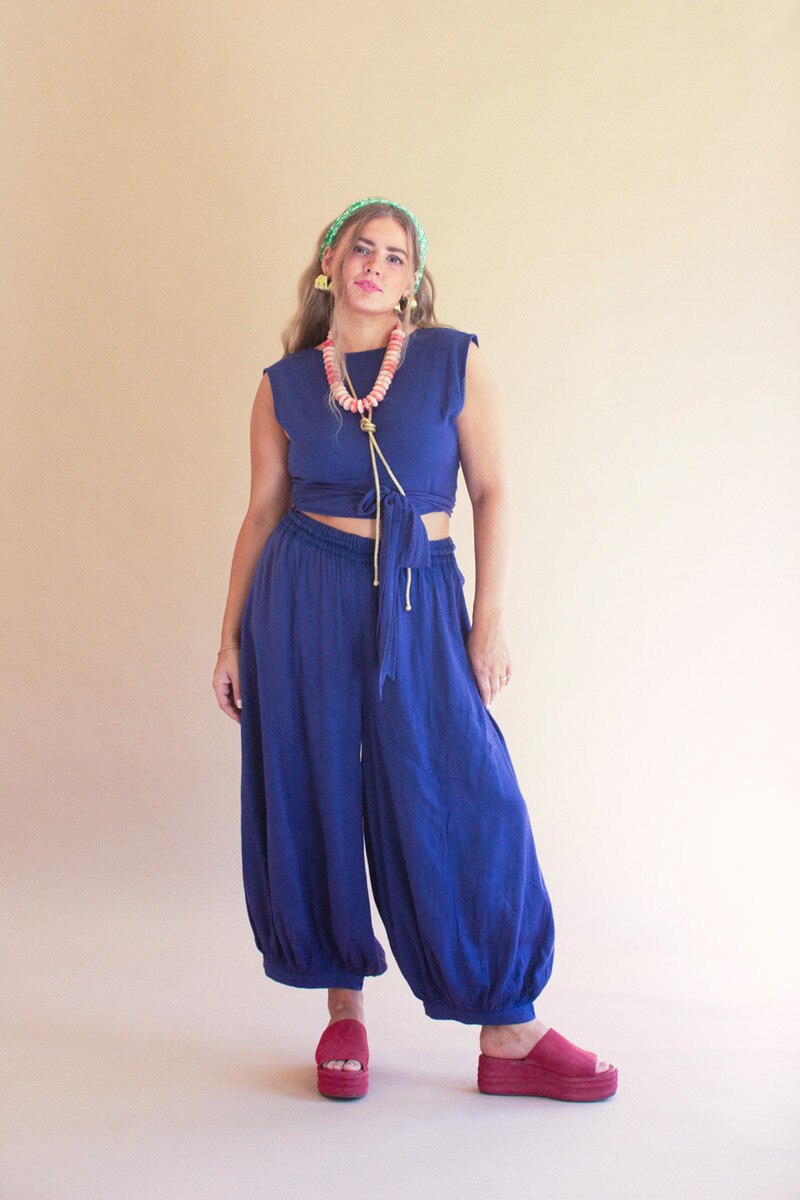 Challis Drawstring Balloon Pant / Blueberry