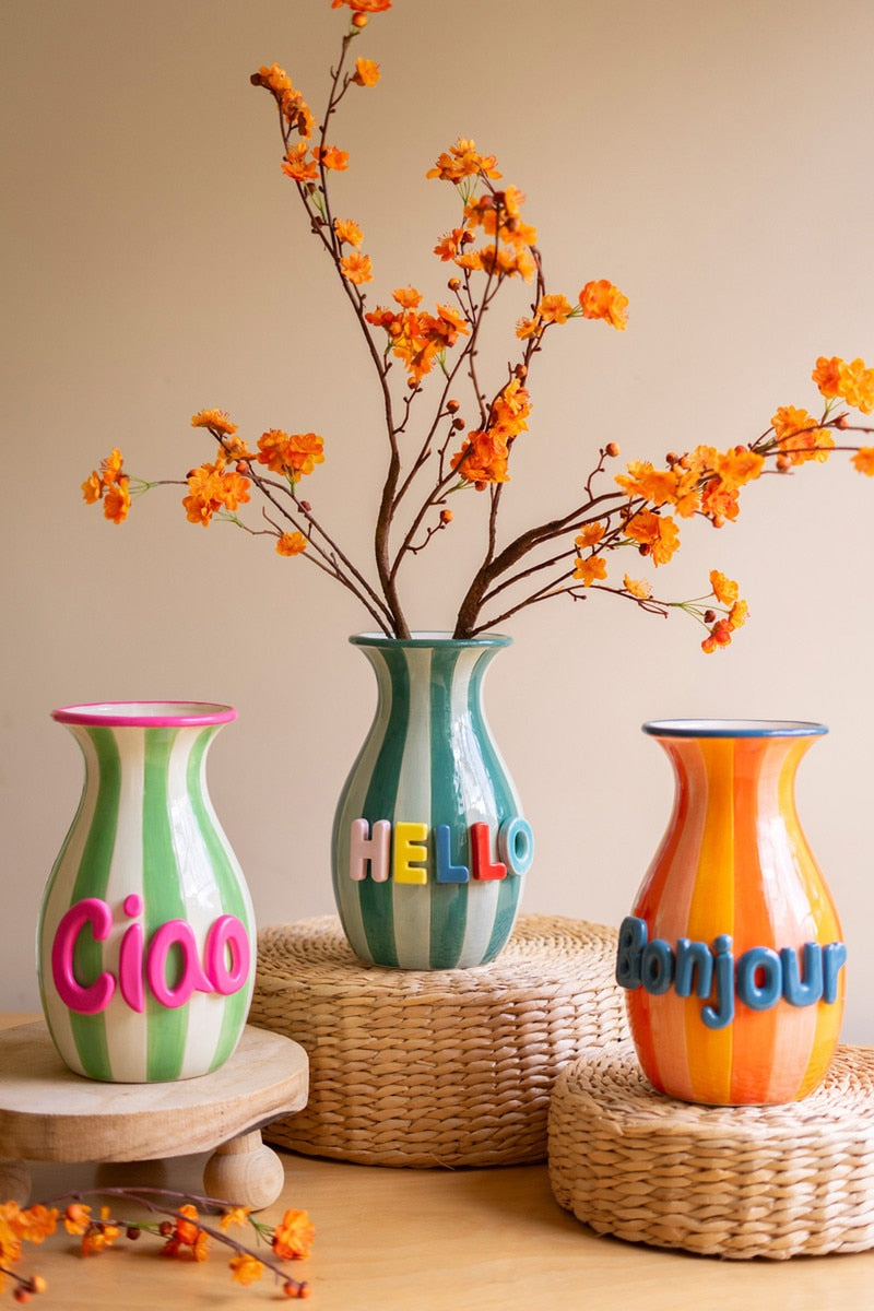 Set of 3 Ceramic "Hello" Vases