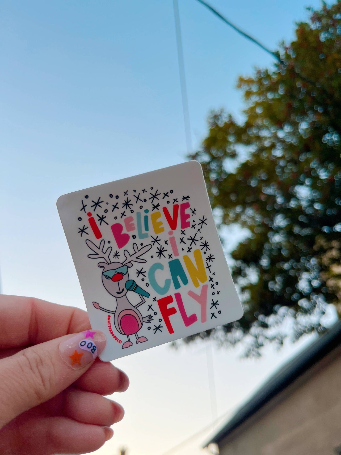 I Believe I Can Fly Rudolph Christmas Holiday Funny Sticker