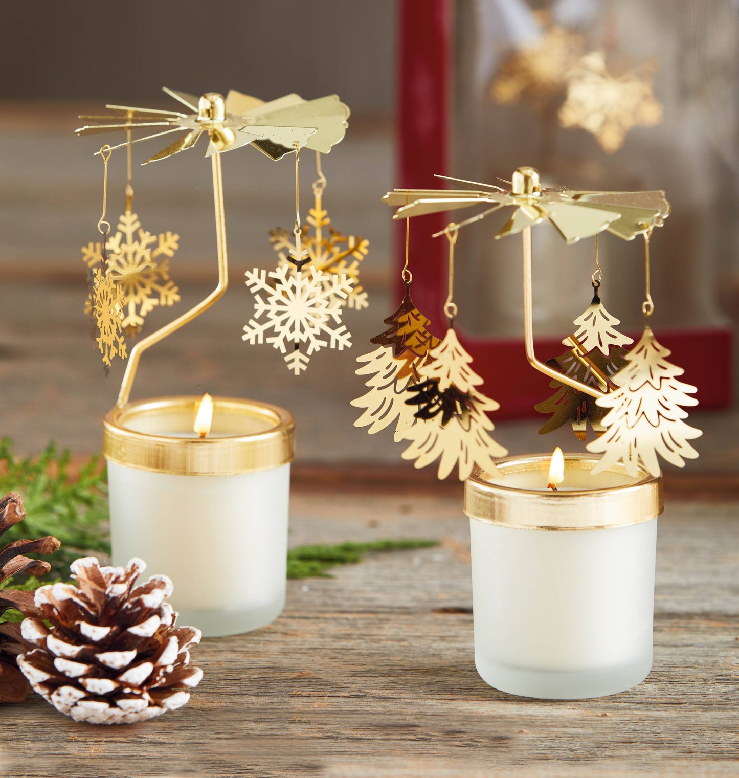 Christmas Snowcap Angel Carousel Candle Set Of 2