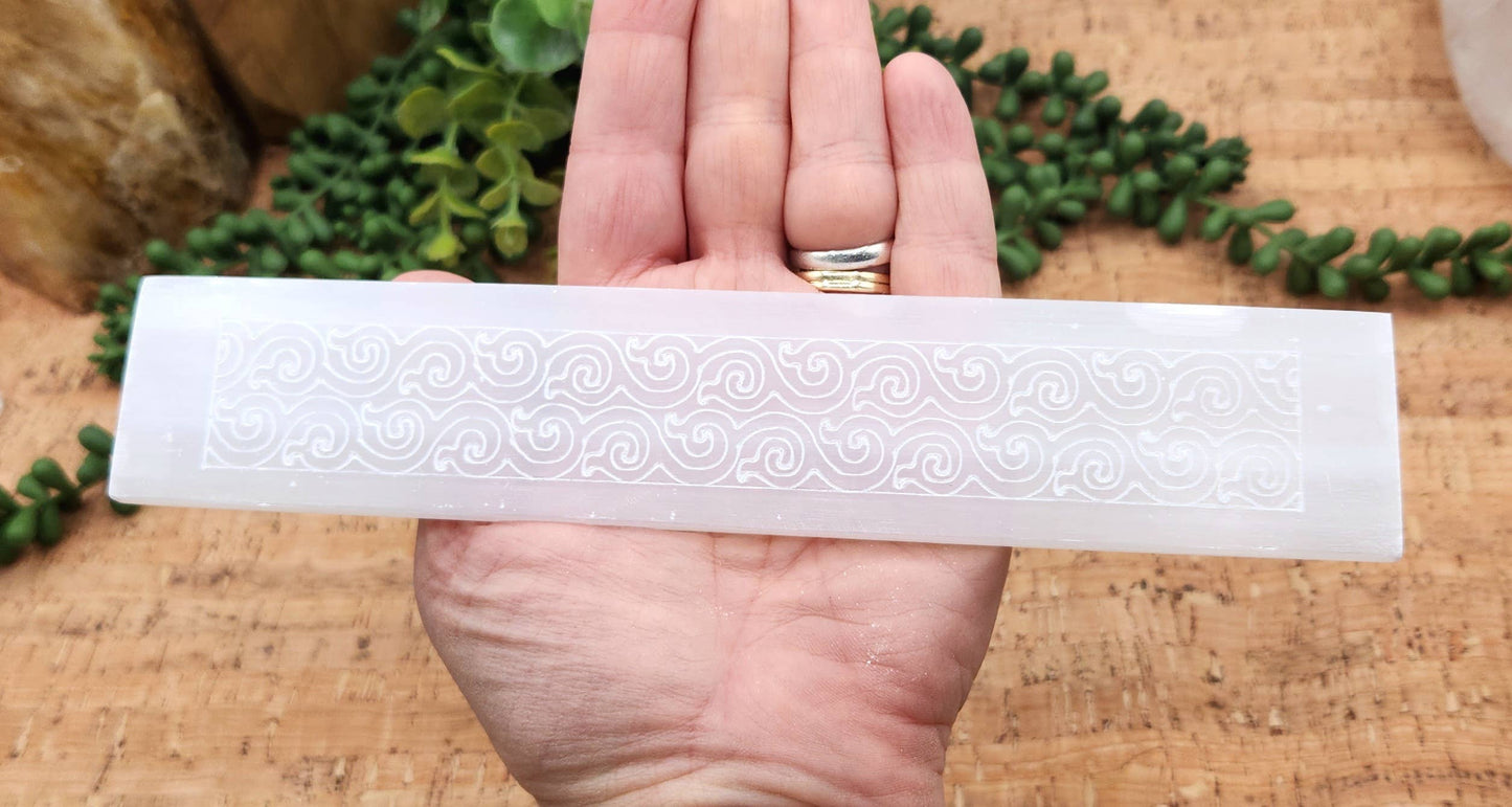 Selenite Charging Bar/Plate - Engraved w/Swirls-Approx. 20cm