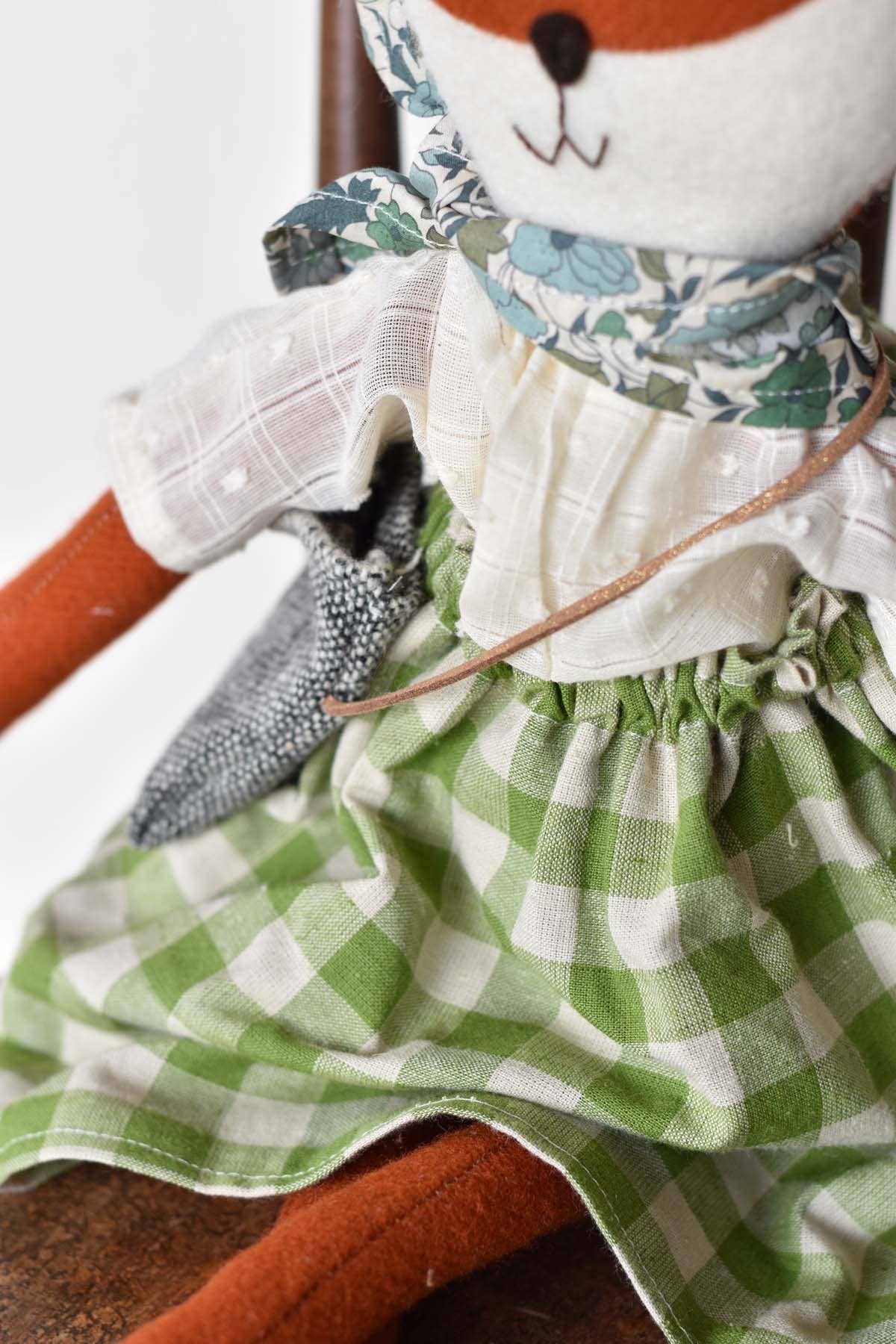 Florette the Fox doll - Gingham Skirt - Handmade Wool Doll