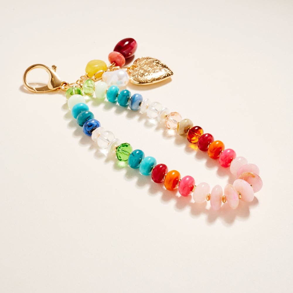 Colorful Resin Bead Puffy Heart Keychain Bag Charm