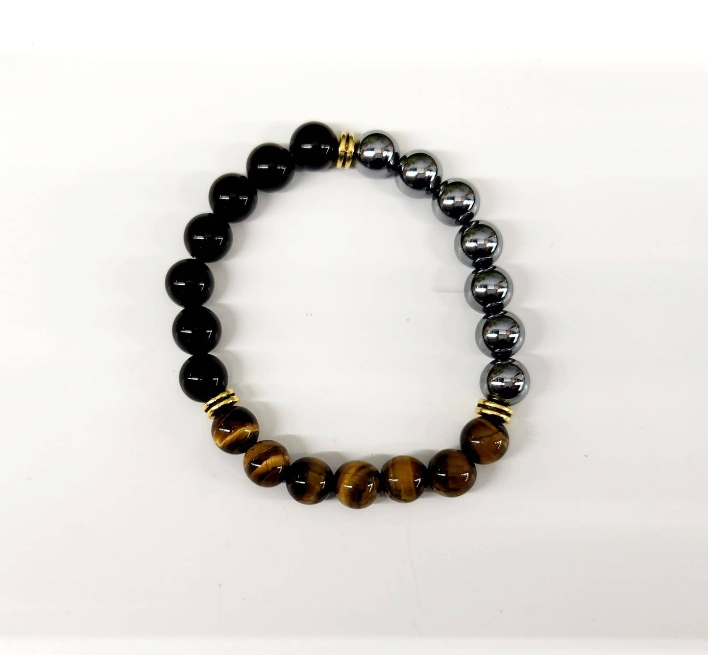 TRIPLE PROTECTION- Hematite/Tiger Eye/Blk Obsidian Bracelet