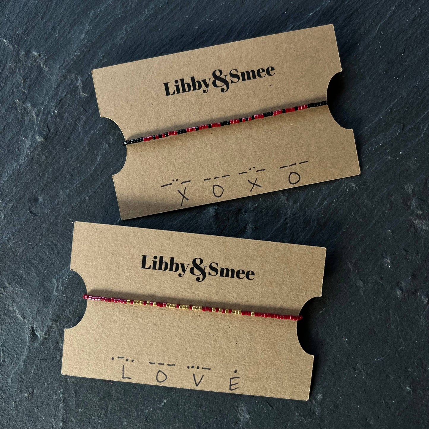 Dark and Moody Valentine Morse Code String Bracelets