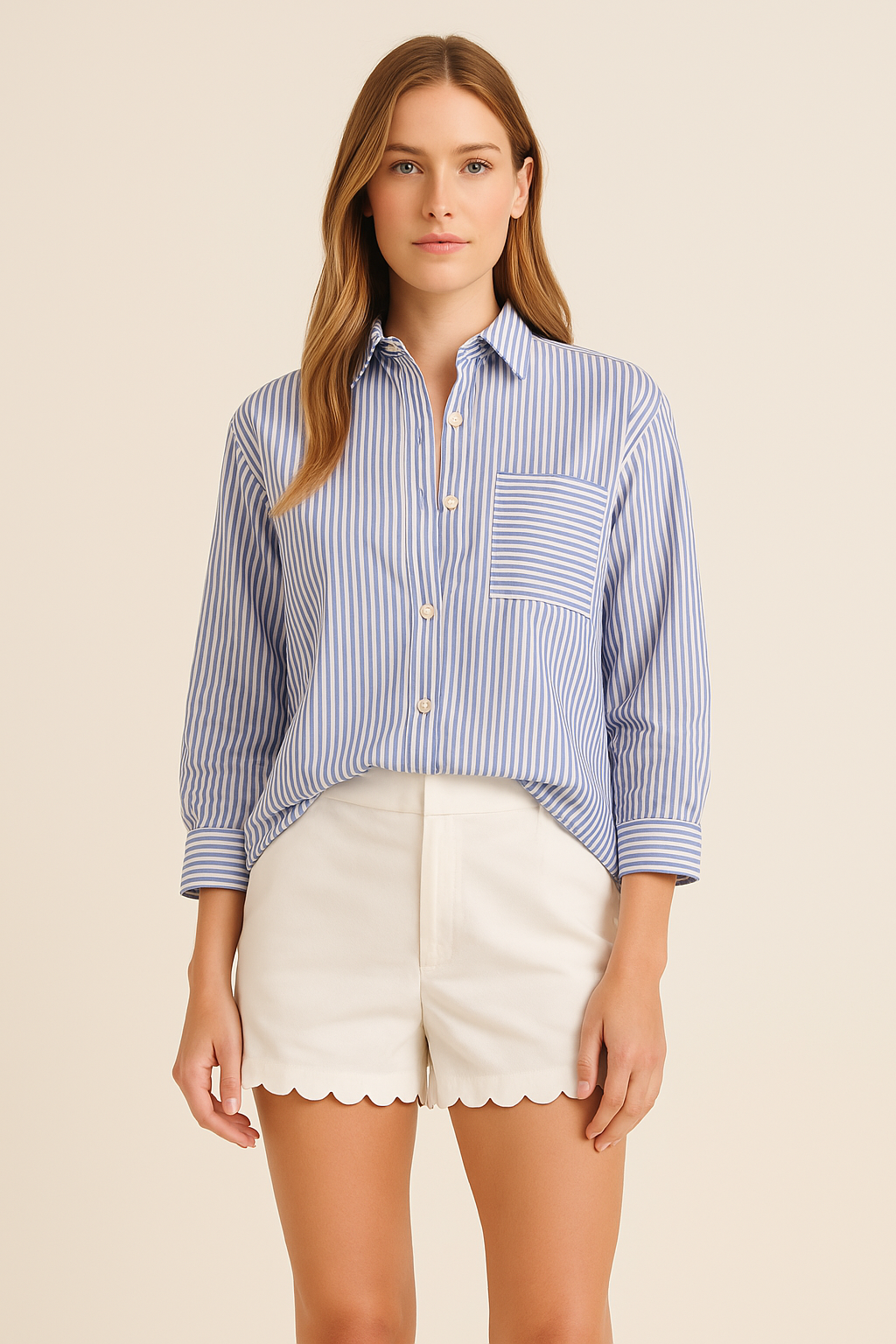 Amelia Top || Cotton Poplin Nautical Stripe