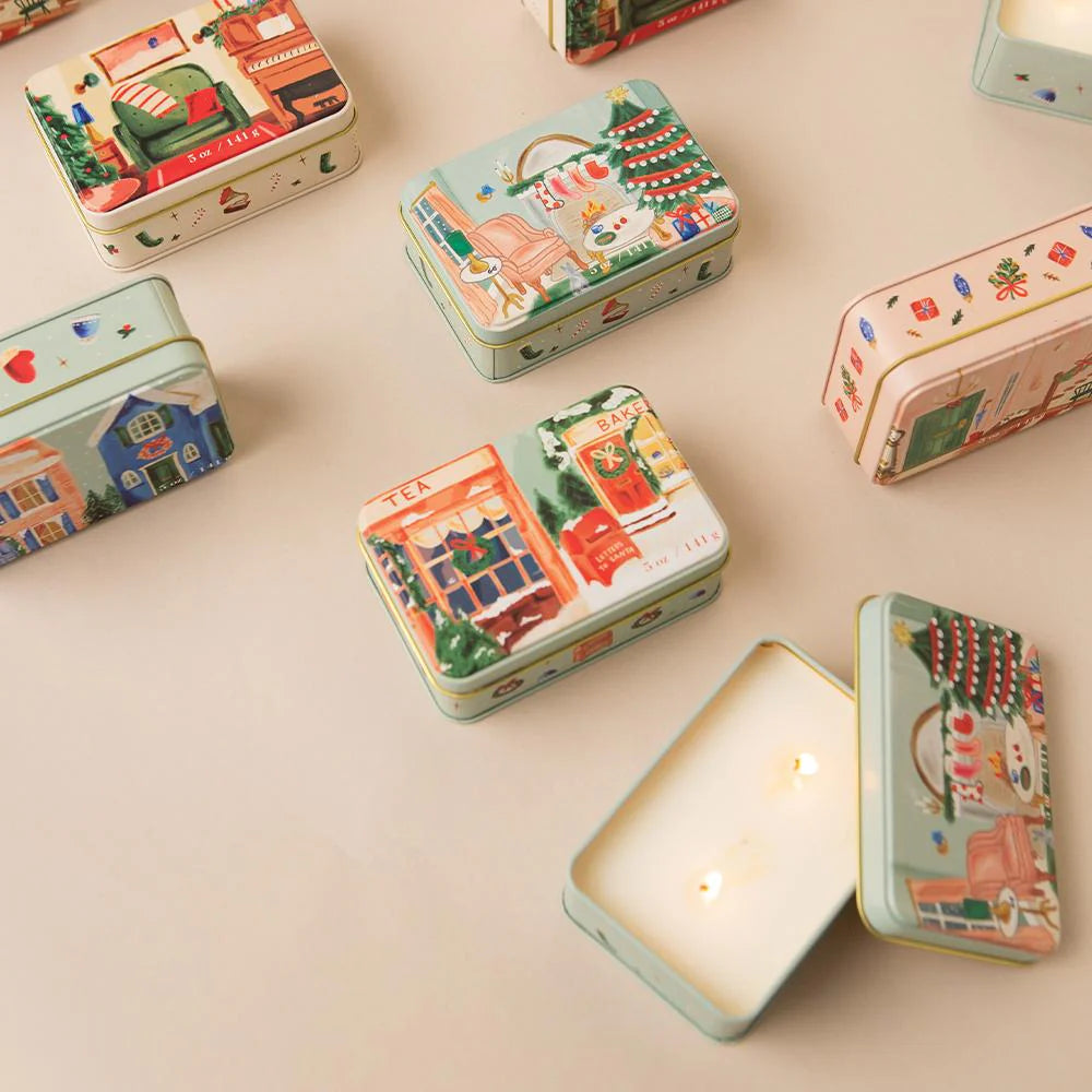 Christmas 5oz Tin Candle with Wassail Staircase Artwork