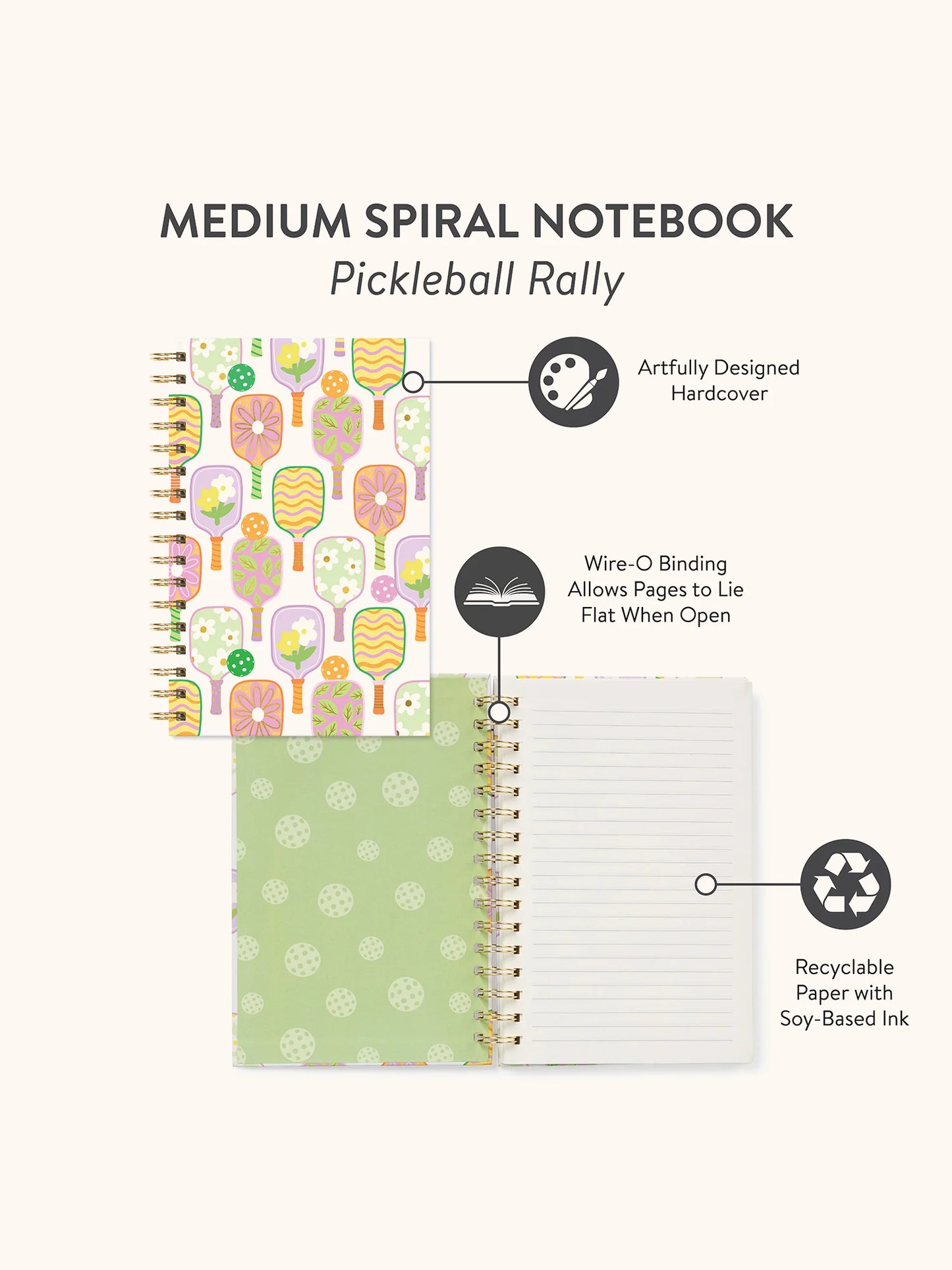 Pickleball Rally Medium Spiral Notebook