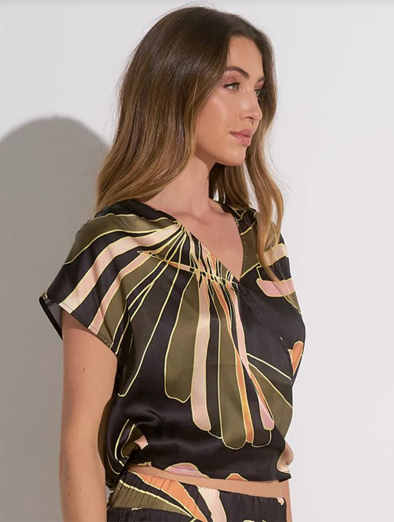 Silky Short Sleeve V-Neck Crop Top