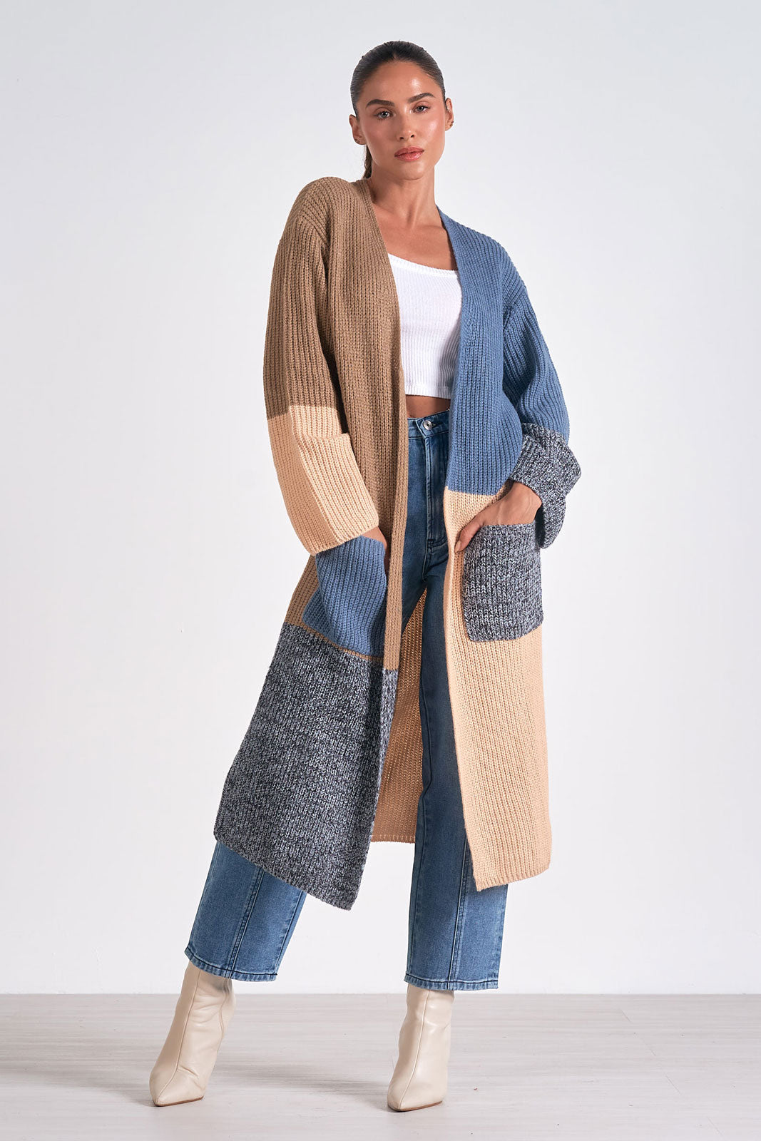 Long Colorblock Cardigan