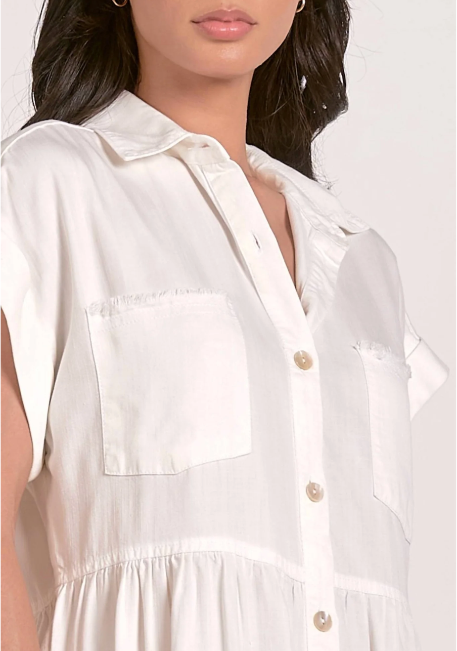 Elan White Tiered Shirt Dress
