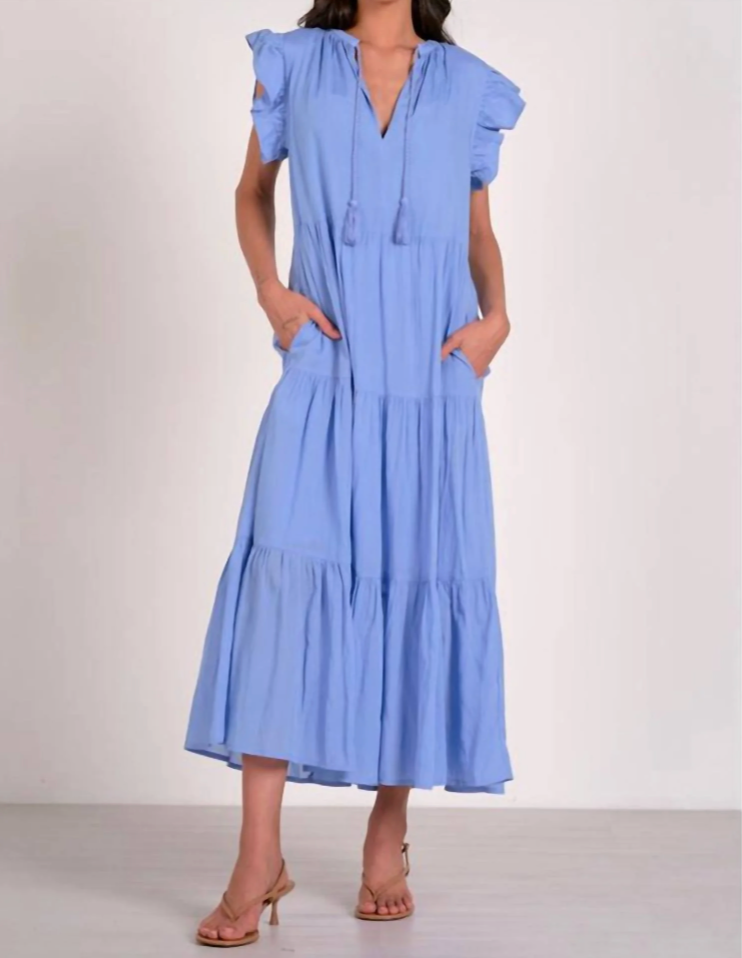 Blue Tiered Ruffle Dress
