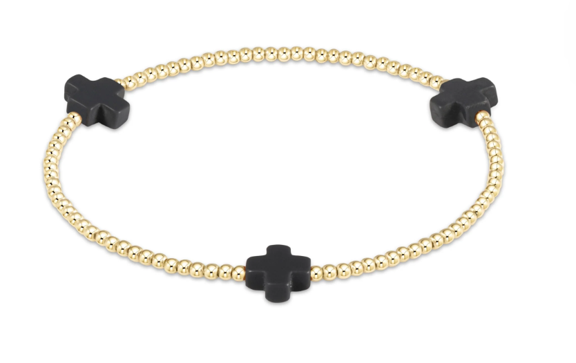 signature cross gold pattern 2mm bead bracelet - charcoal by enewton