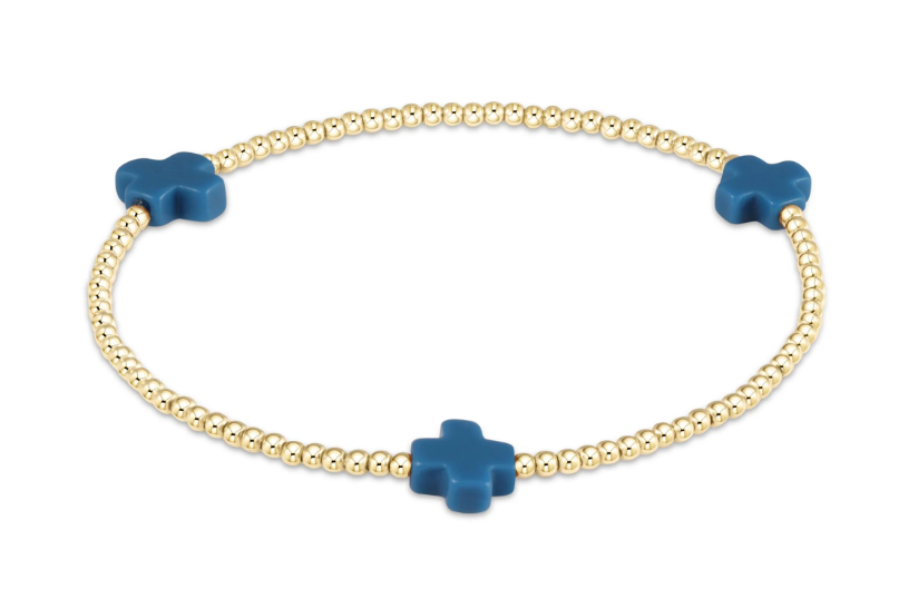 signature cross gold pattern 2mm bead bracelet - cobalt by enewton