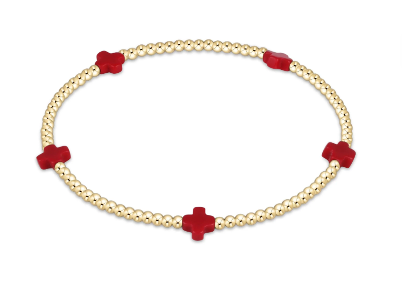 signature cross small gold pattern 2mm bead bracelet - red by enewton