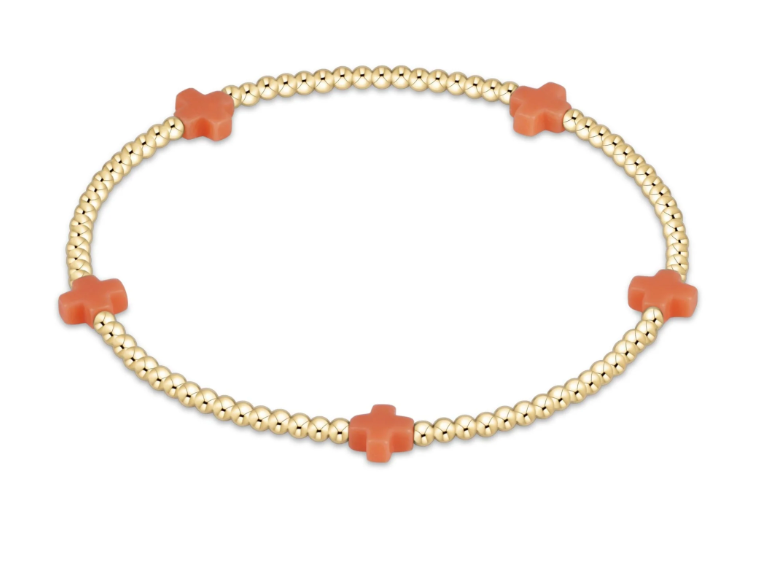 signature cross small gold pattern 2mm bead bracelet - coral by enewton