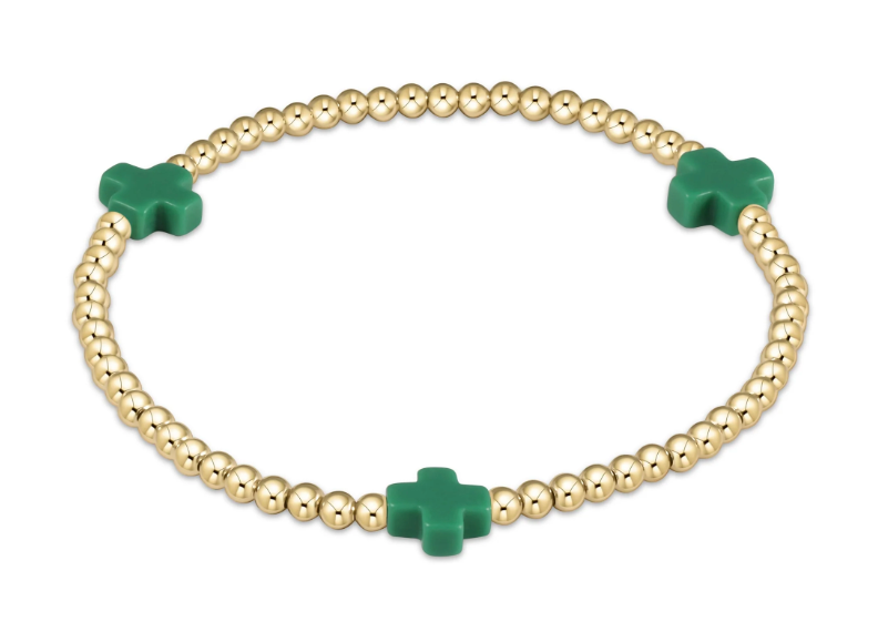 signature cross gold pattern 3mm bead bracelet - emerald by enewton