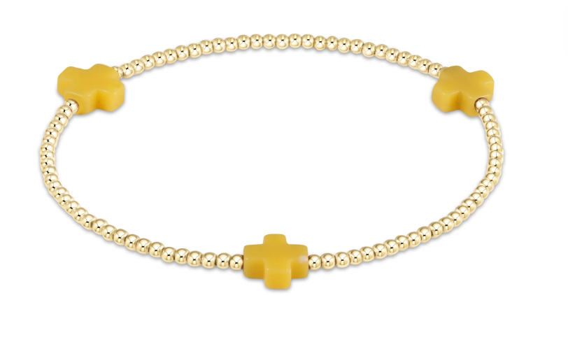 signature cross gold pattern 2mm bead bracelet - canary by enewton