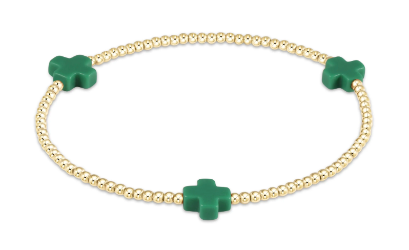 signature cross gold pattern 2mm bead bracelet - emerald by enewton