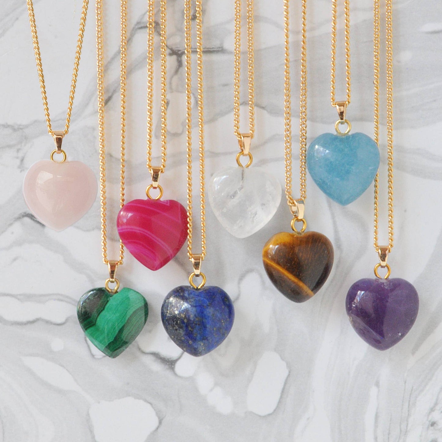 Crystal Gemstone Heart Necklace on Gold Chain