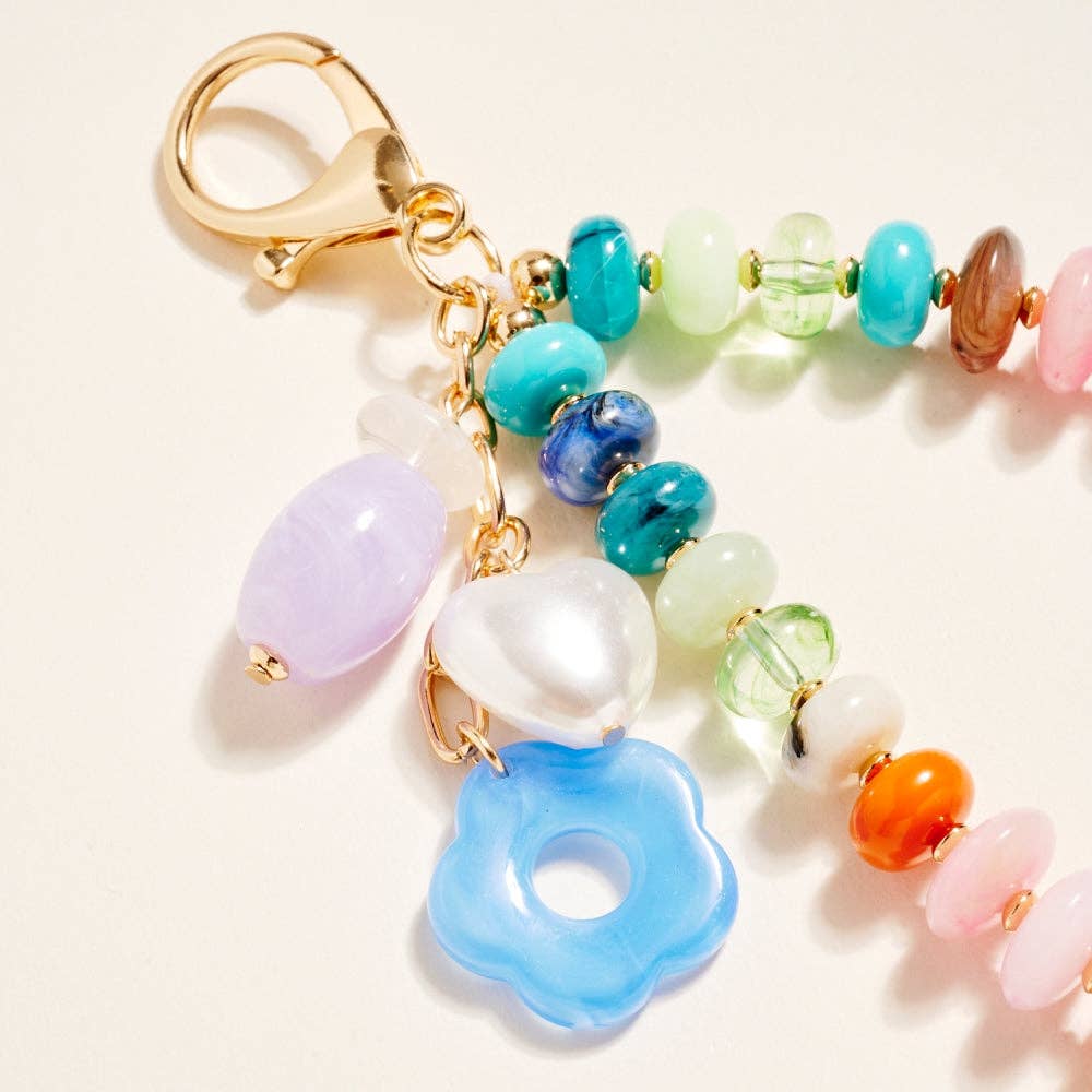 7.5 In Mixed Color Bead Flower Keychain Bag Charm