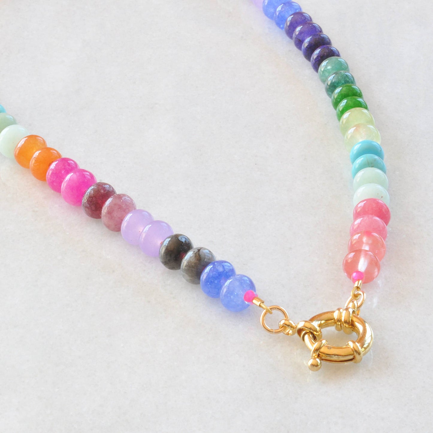 Rainbow Neon Necklace with Gold Front Clasp