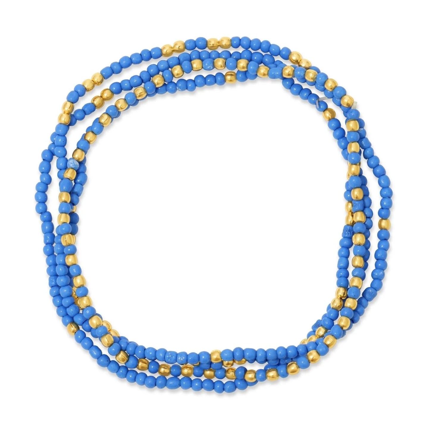 Blue & Gold 2mm Stretch Seed Bead Bracelet