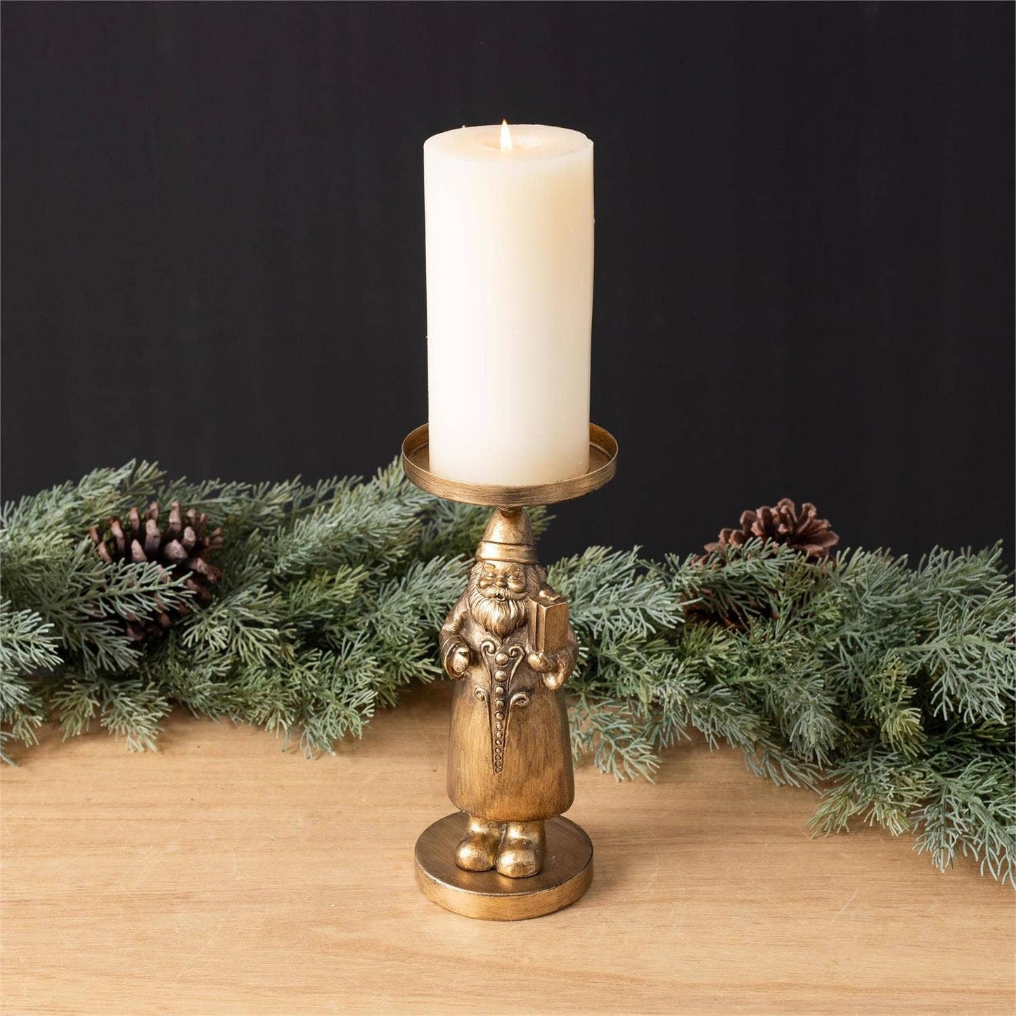 Candle Holder - Gold Santa Figure (Pk/02)