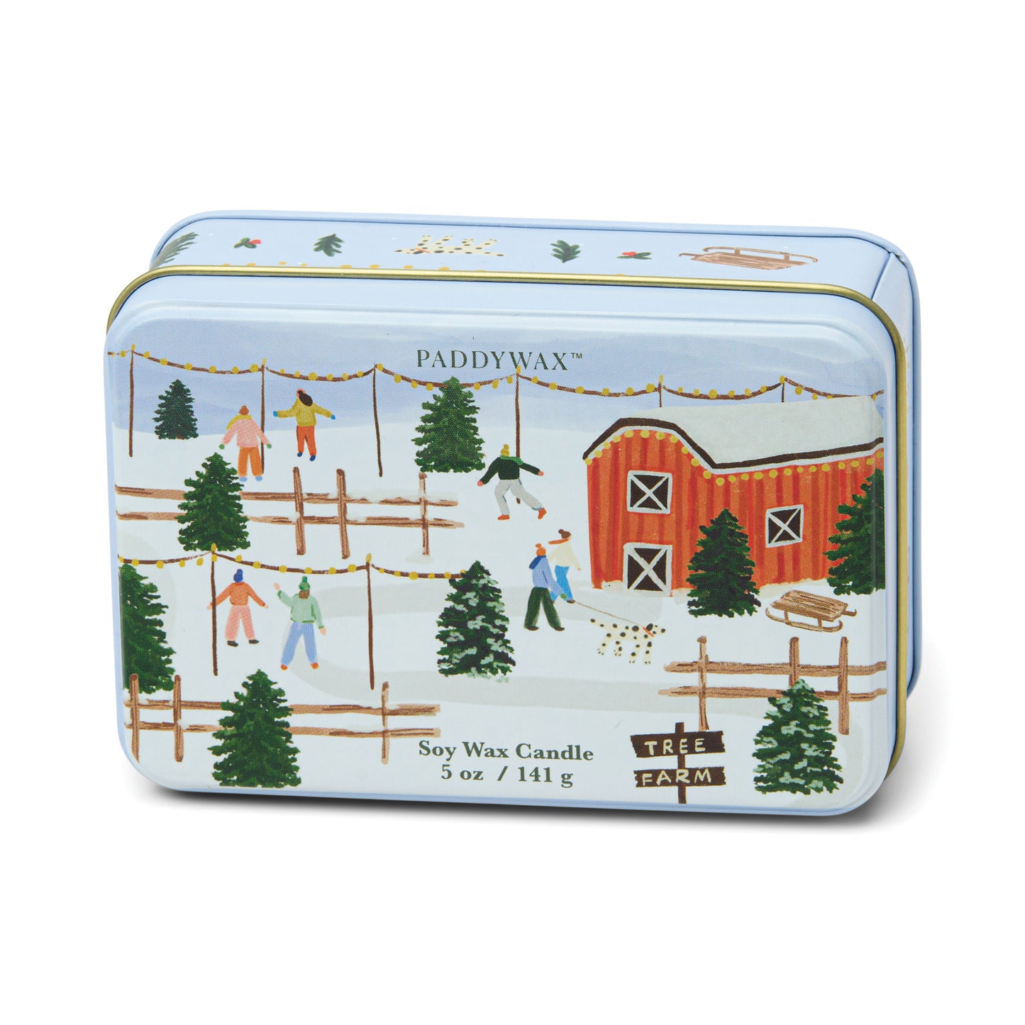 Christmas Tin 5 oz with Tree Farm Scene
