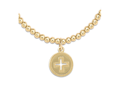 Classic Gold 3mm Bead Bracelet - Signature Cross Gold Disc