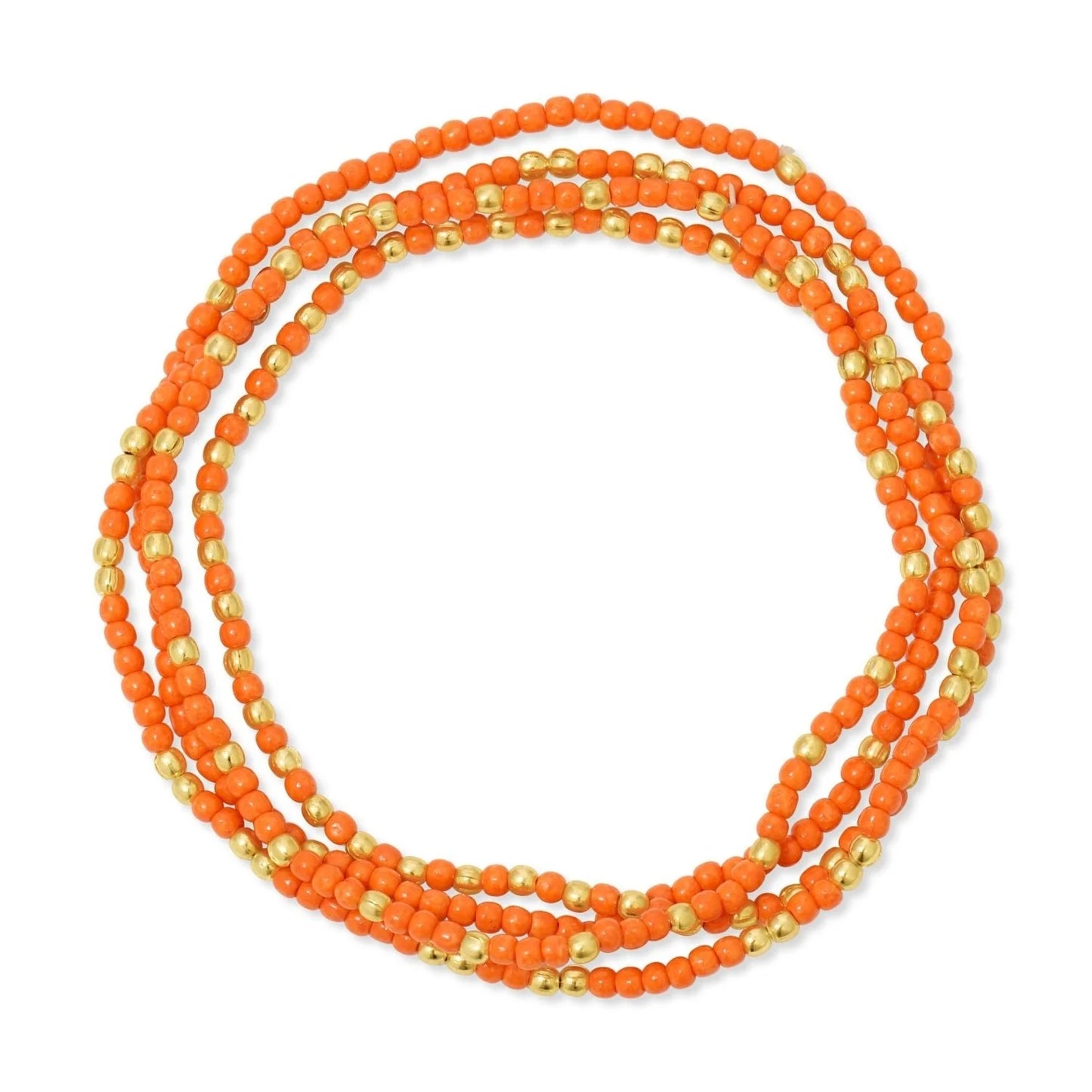Orange & Gold 2mm Stretch Seed Bead Bracelet