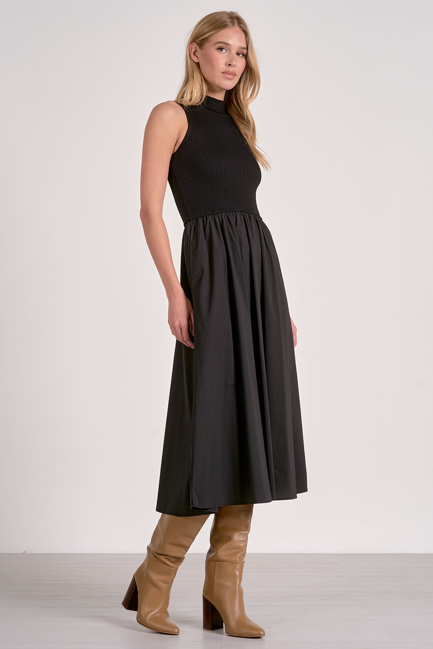 Elan Black Sleeveless Mock Turtleneck Dress