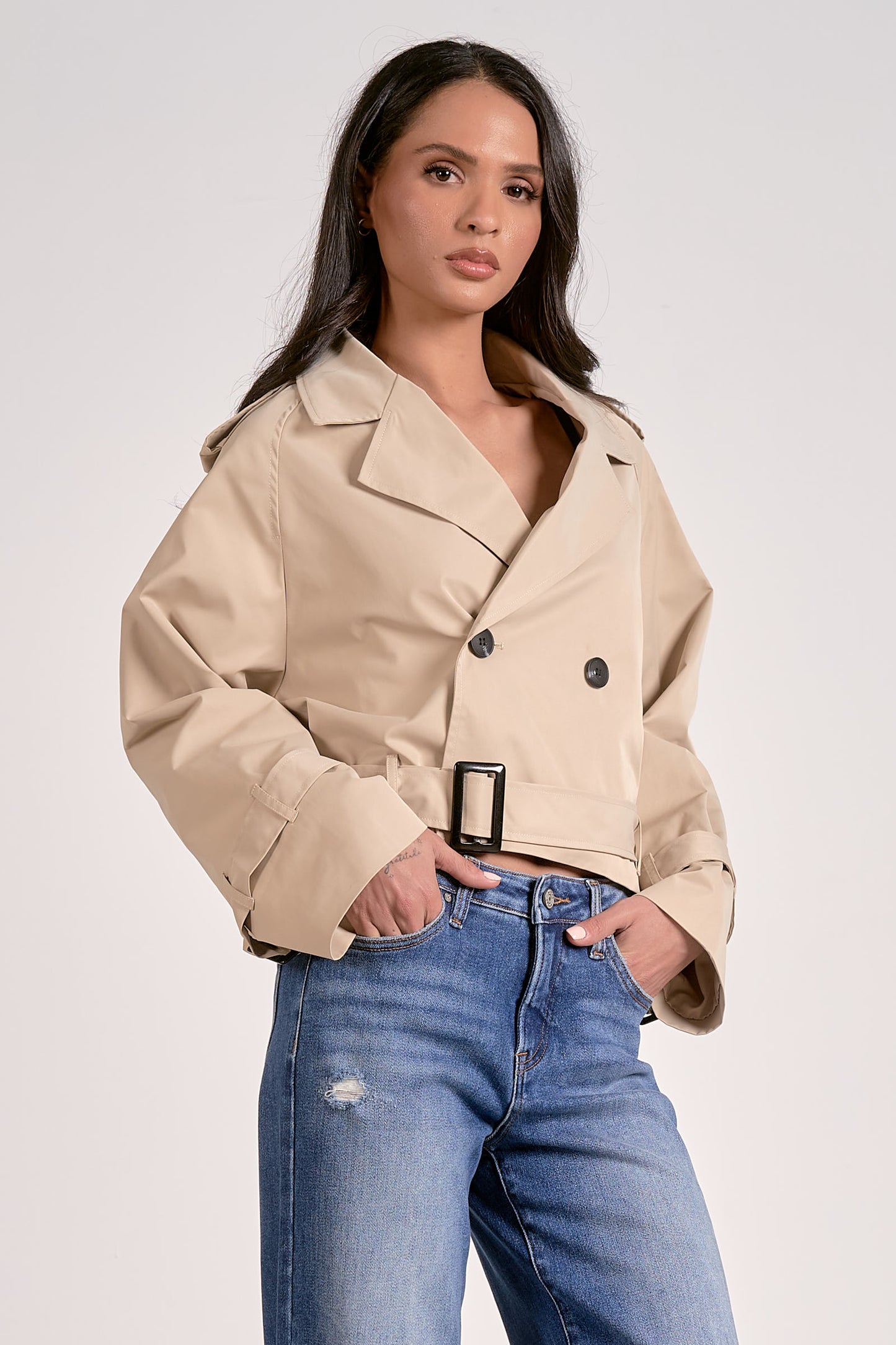 Elan Trench Crop Jacket Natural