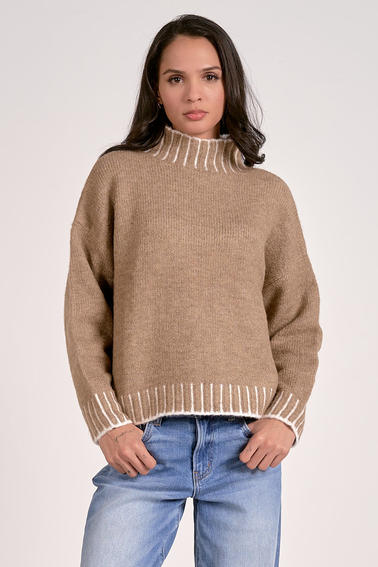 Elan Whipstitch Edge Solid Sweater