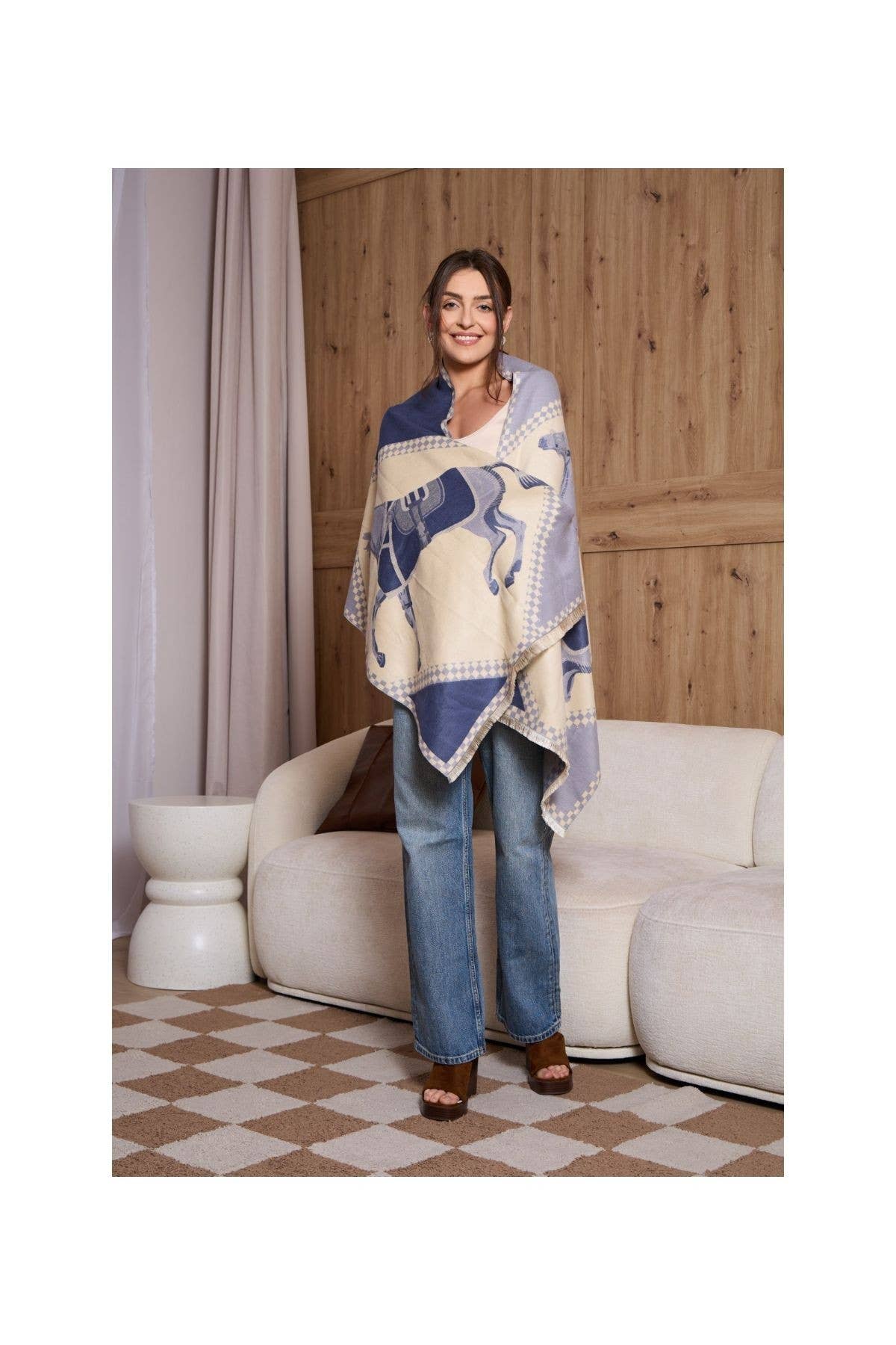 Equestrian Reversible Scarf, Checkered Viscose