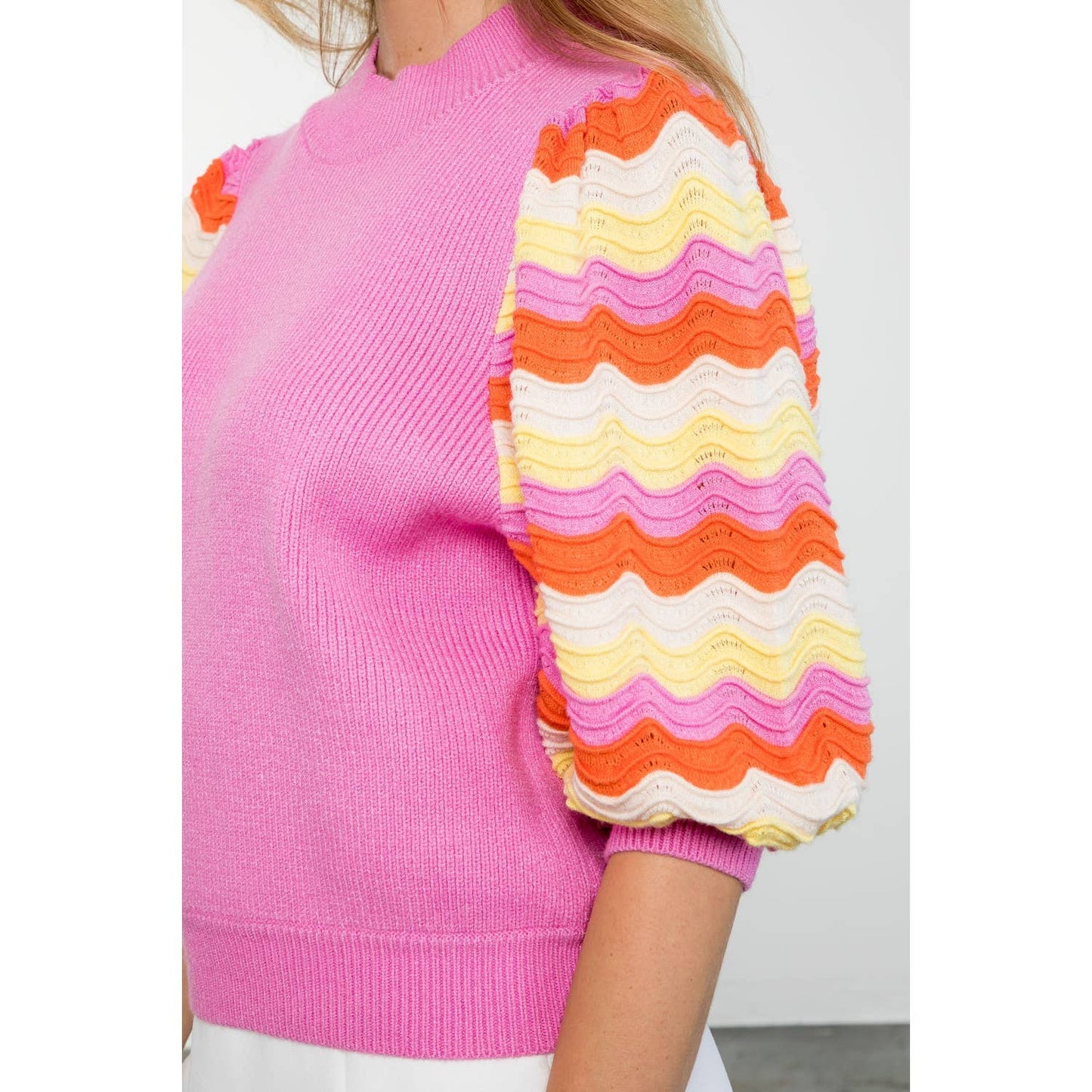 Rib Knit Mid Sleeve Sweater