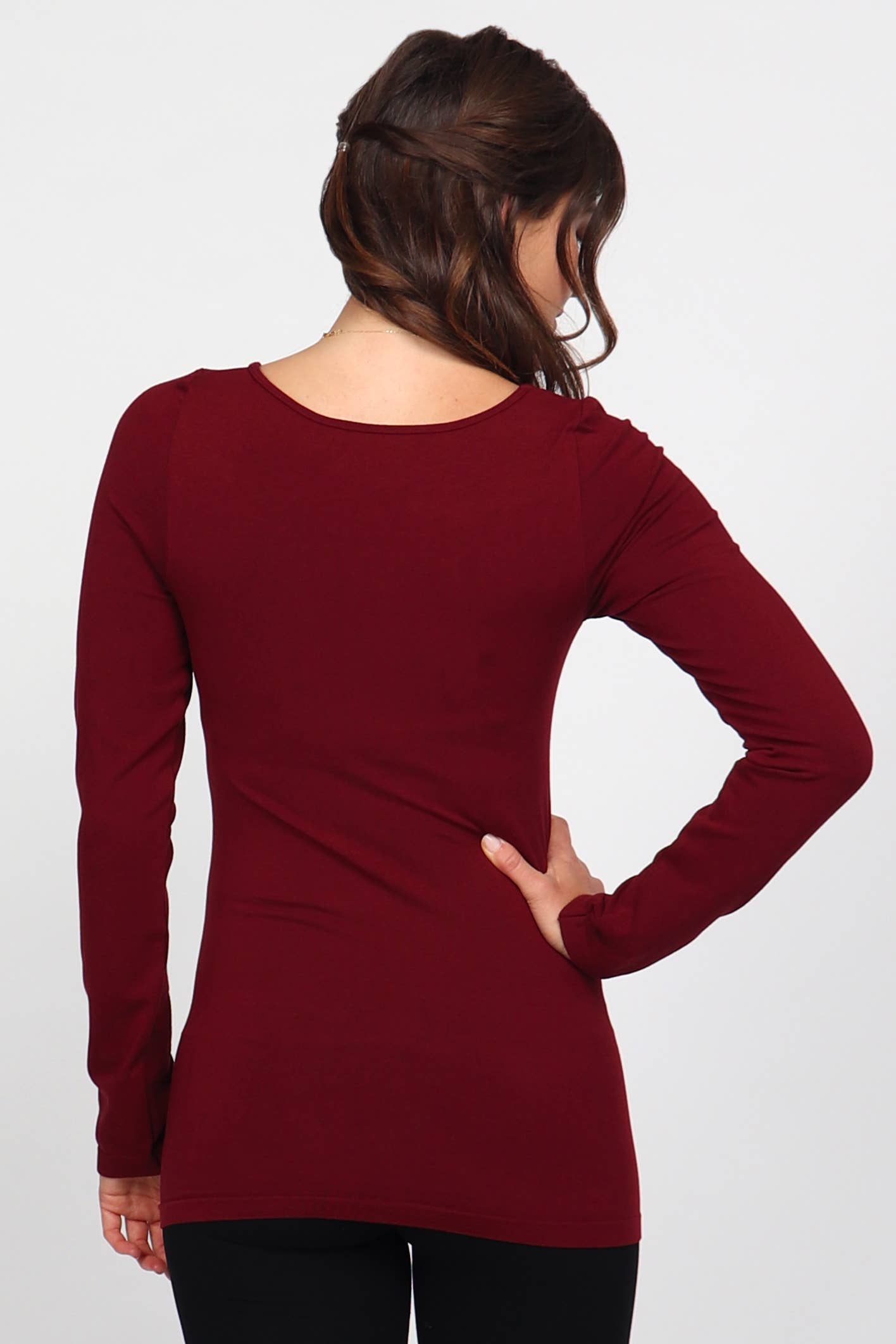 Seamless Long-Sleeve Round Neck Bodycon Top