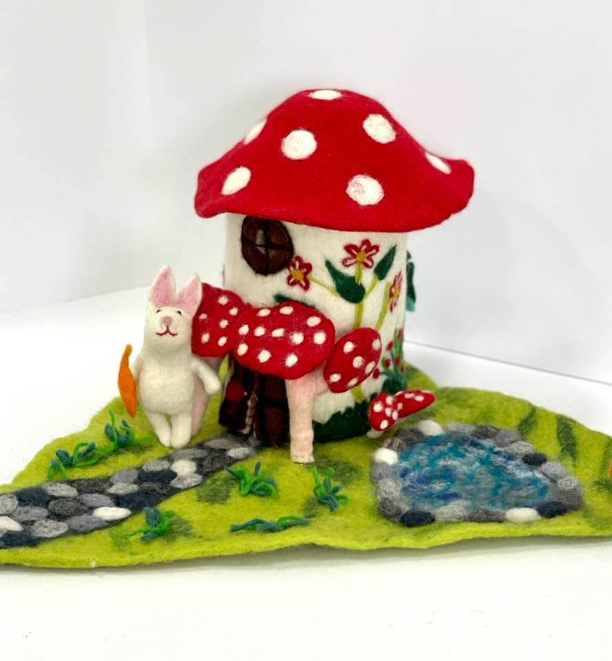 Magic Mushroom Felt Fairy House - For Finger Puppets