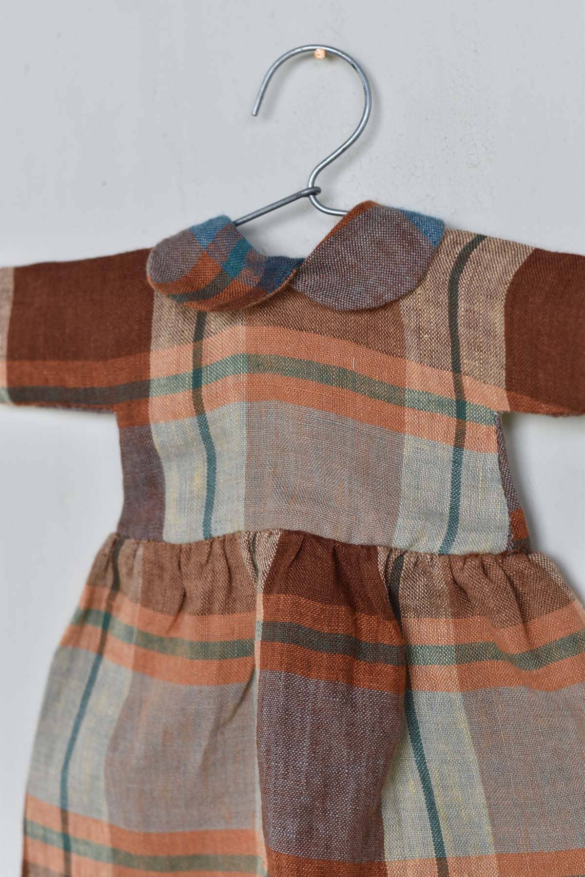 Fern the Frog doll-  Plaid Dress - Handmade Wool Doll