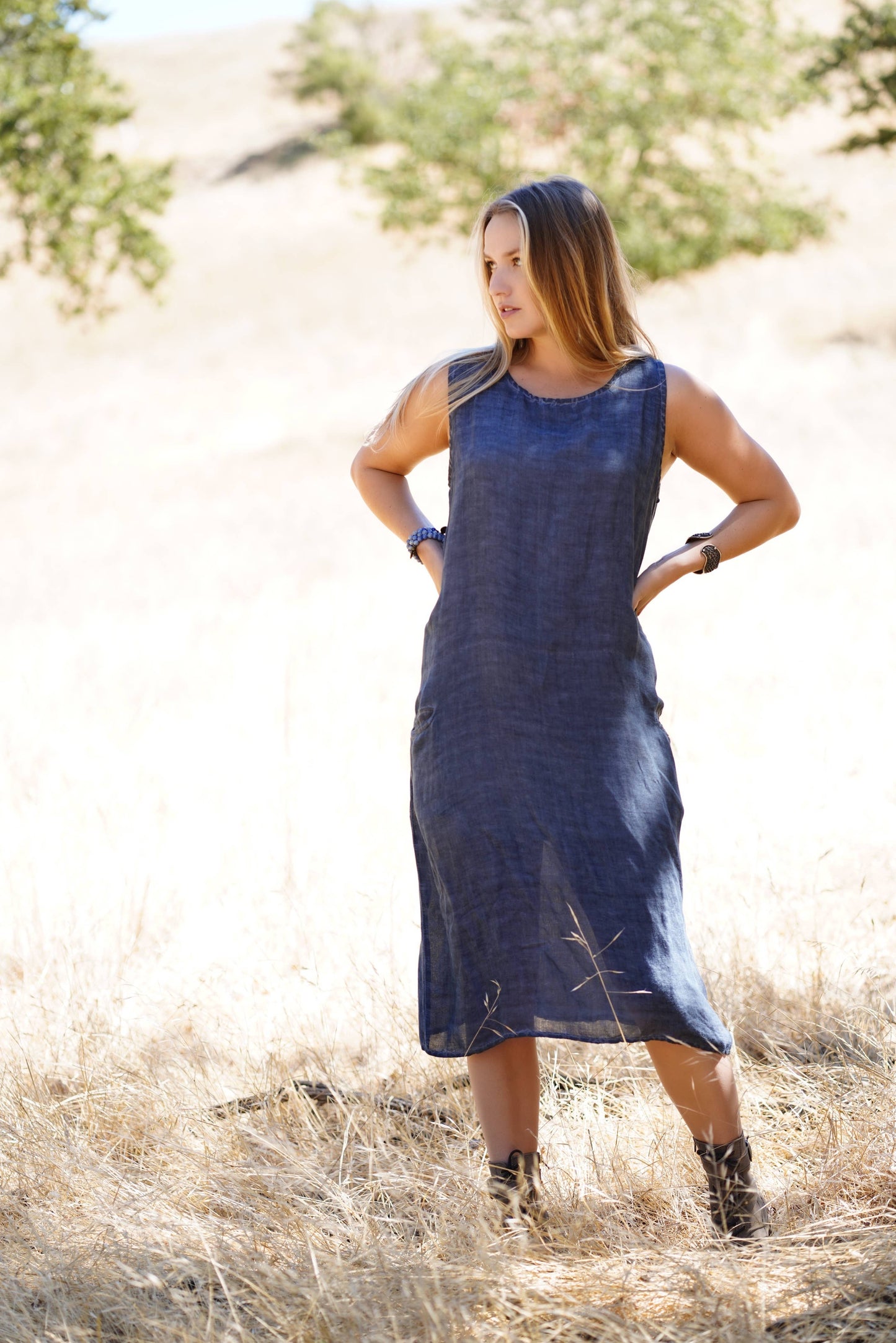 Anita Linen Dress Navy