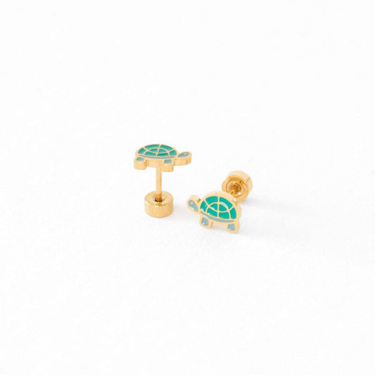 Turtle Stud Earrings - Hypoallergenic, Flat Back, Girl Gift