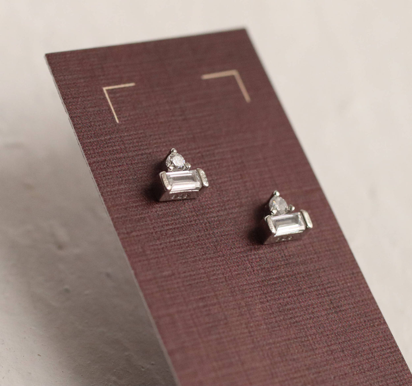 Art Deco Crystal Pyramid Sterling Silver Stud Earrings