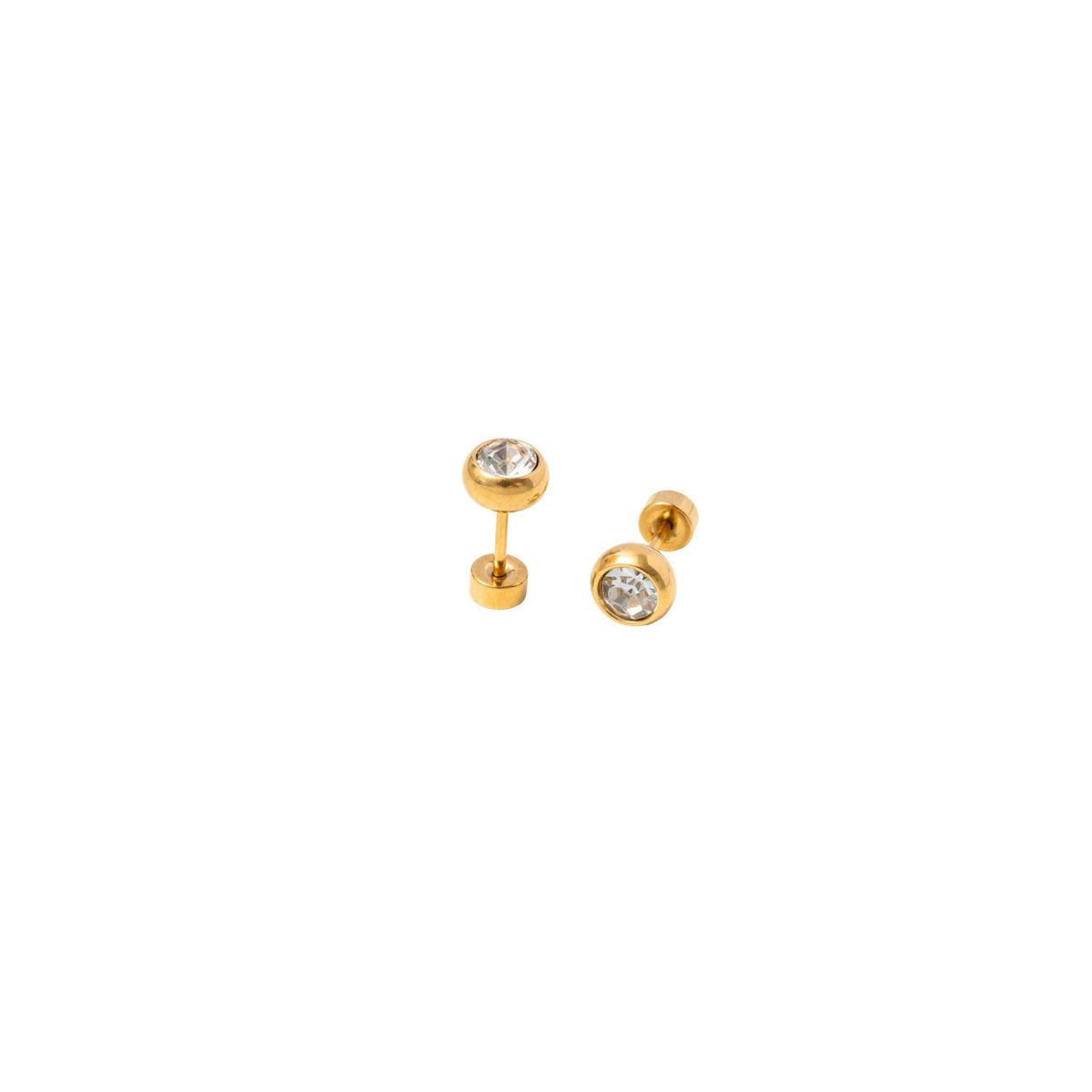 Round Diamond Stud - Hypoallergenic, Flat Back, Girl Gift