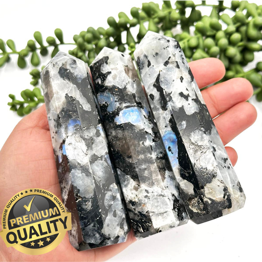 Rainbow Moonstone 8-Faceted Tower AAA Quality -3.5-3.75"Tall
