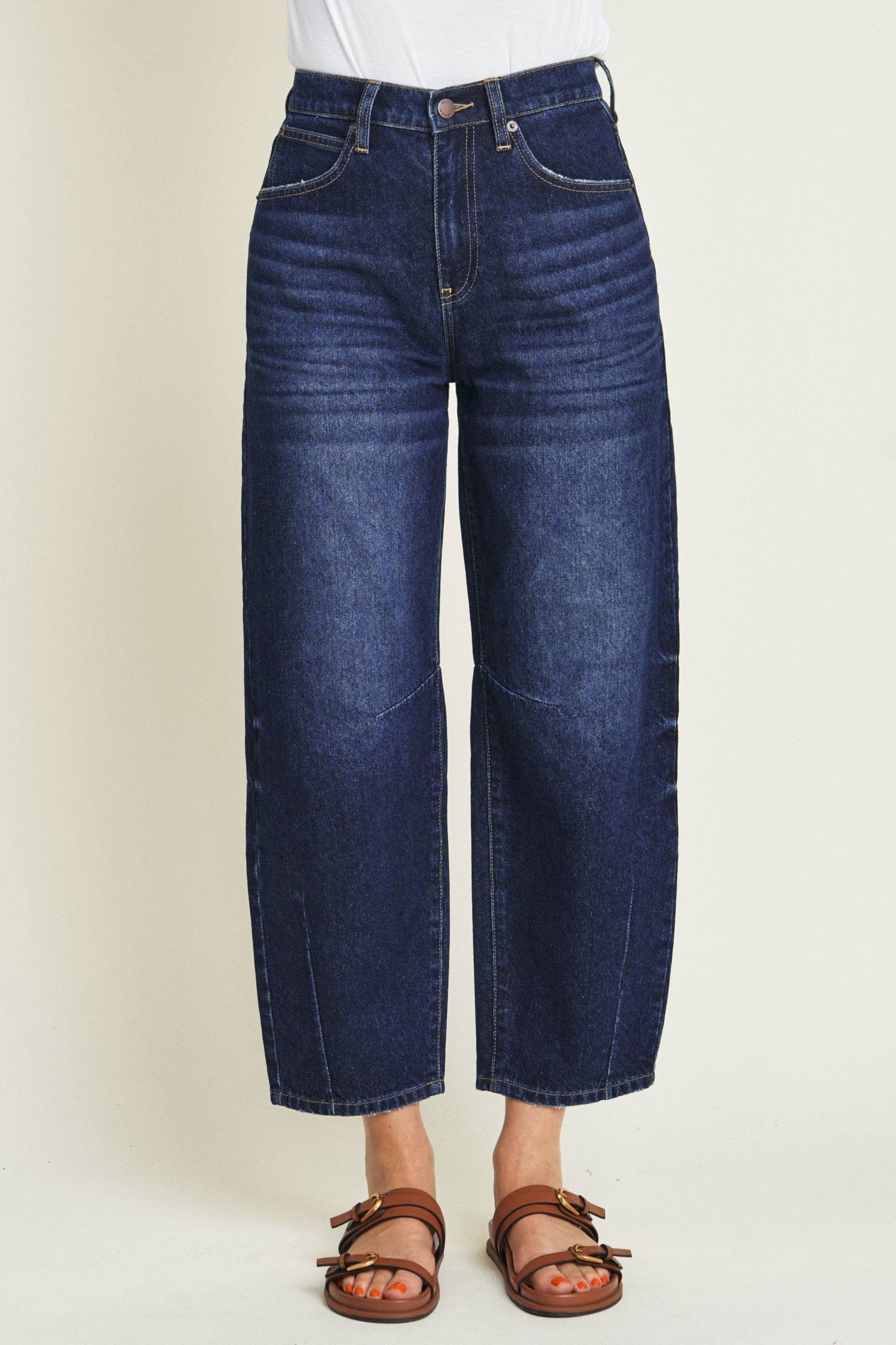 Harlow Darted High Rise Barrel Jean, Dark Worn