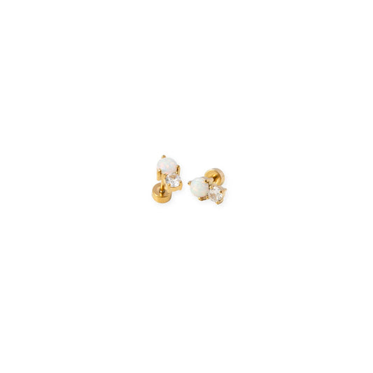 Opal Dual Stud Earrings - Hypoallergenic, Flat Back, Girl