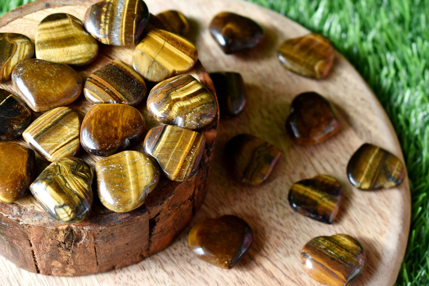 Tiger Eye for Grounding and Protection Puffy Mini Heart Crystal Pendant