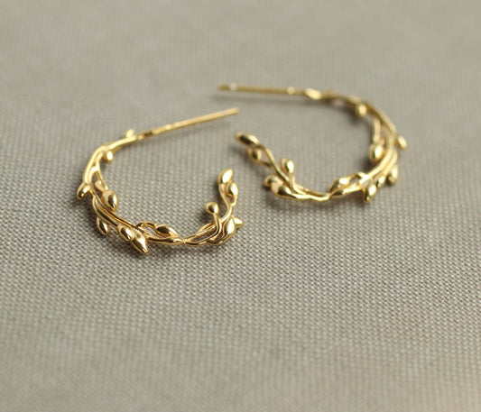 Olive Branch Gold Hoop Earrings