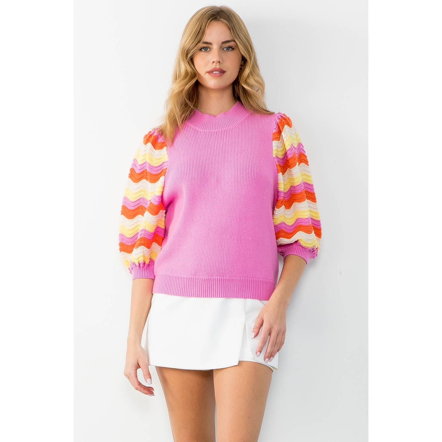 Rib Knit Mid Sleeve Sweater